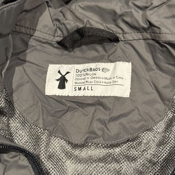 DUTCH BROS Coffee Logo Jacket Small Black Nylon Windbreaker Shell Zip - Picture 3 of 4